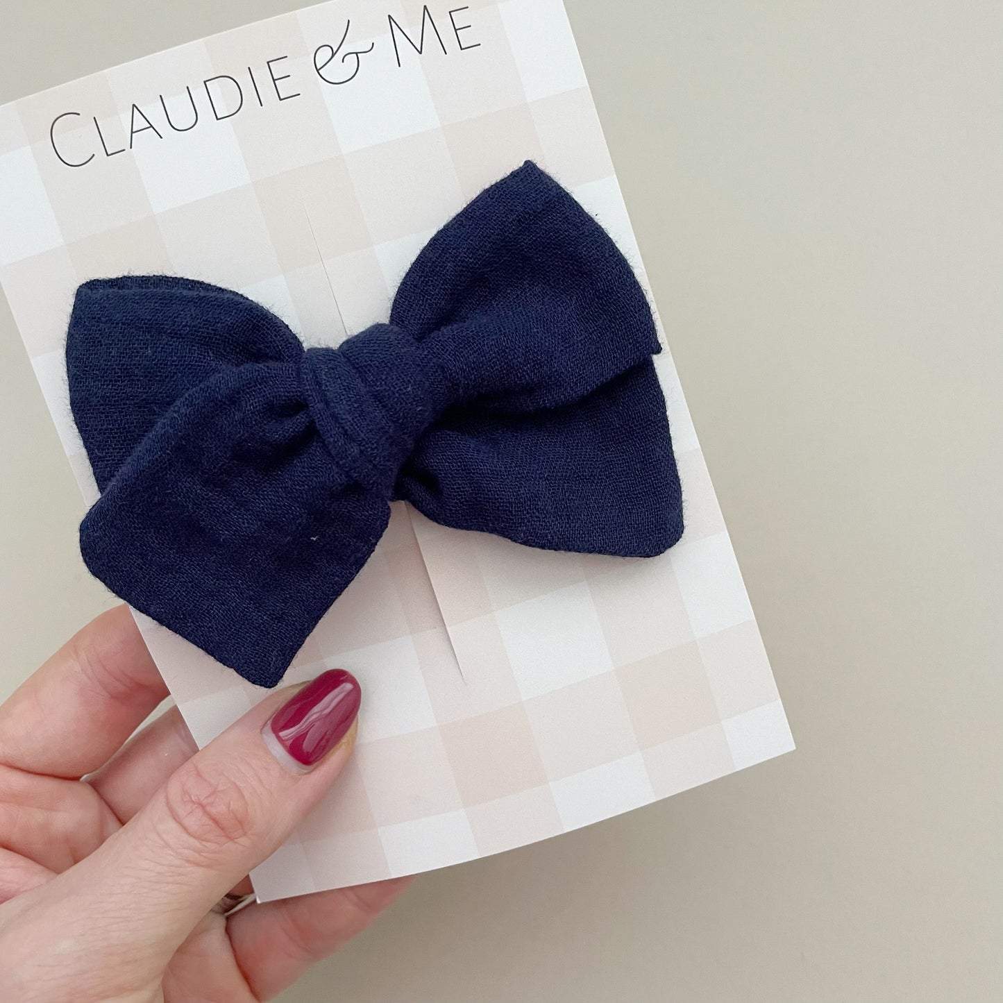 Navy Handtied Hair Bow image 1