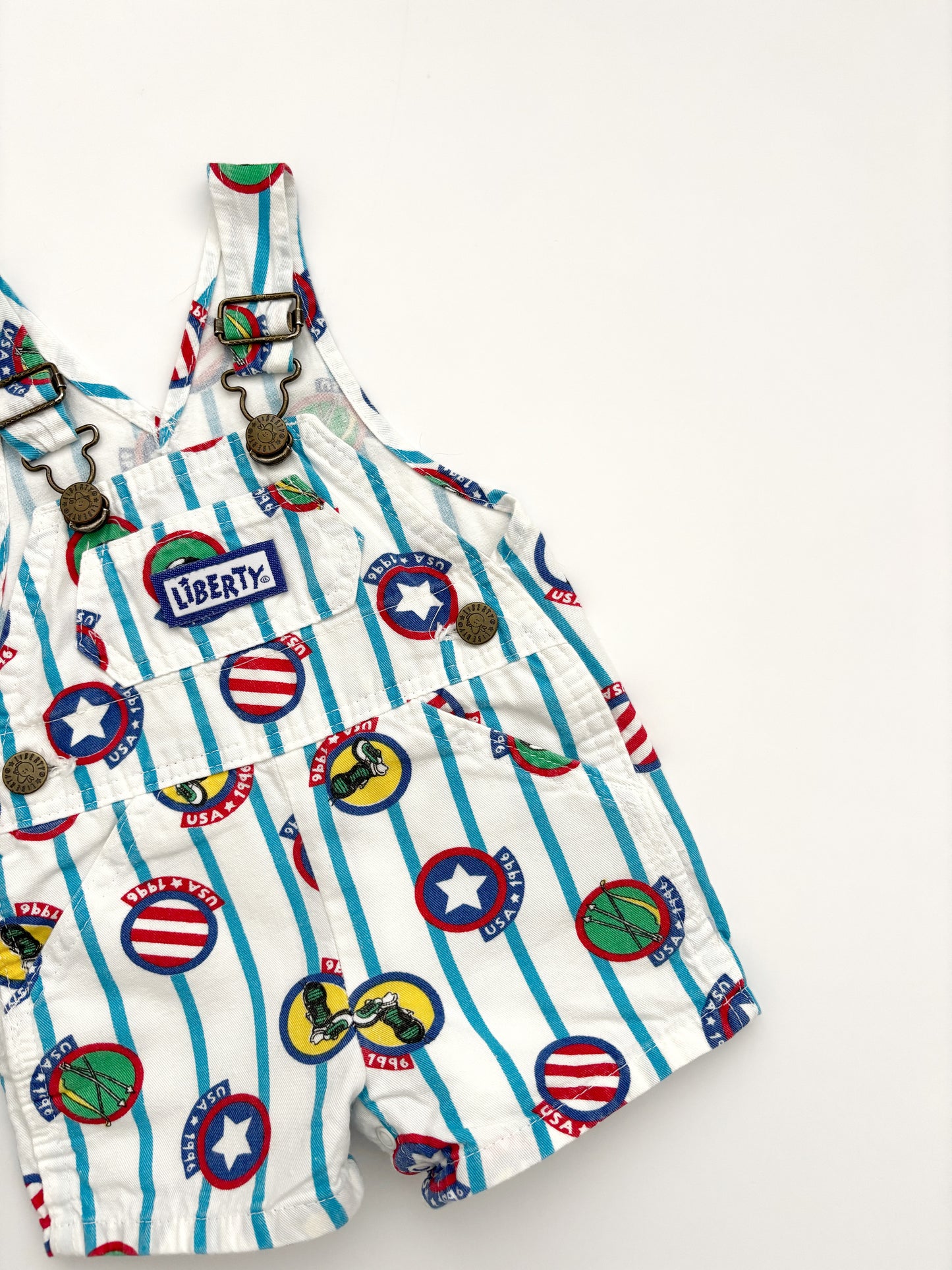 Vintage Liberty USA Sports Print Shortall Dungarees Age 12 Months