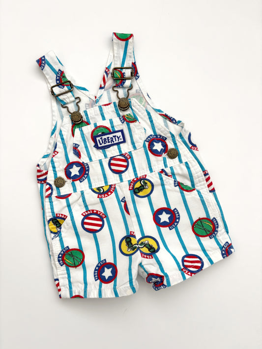 Vintage Liberty USA Sports Print Shortall Dungarees Age 12 Months