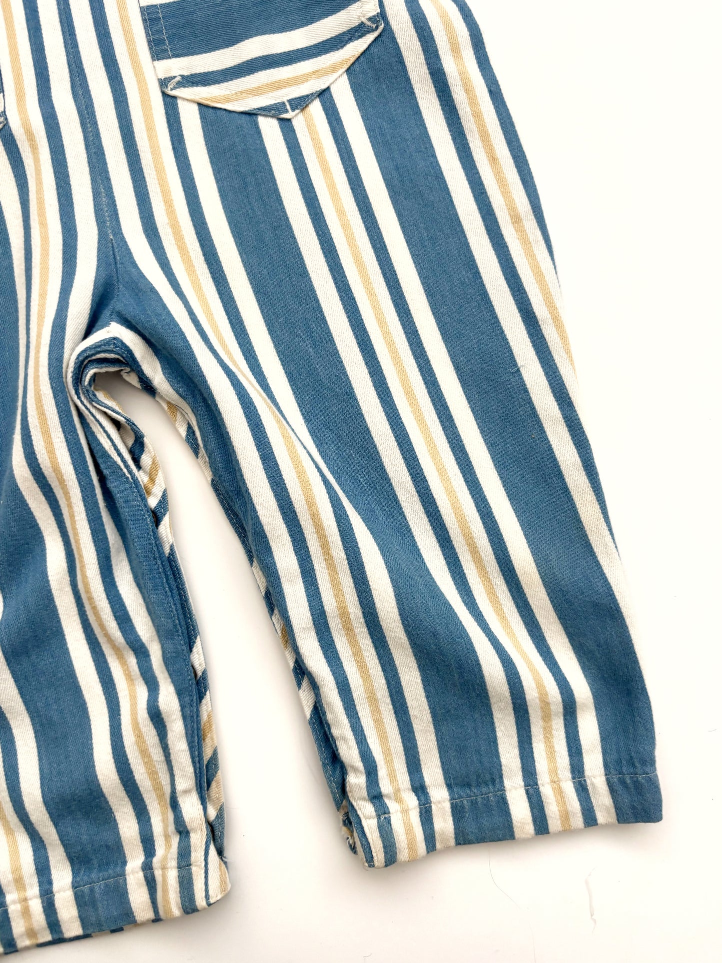Vintage Blue & Yellow Stripe Dungarees Age 12-18 Months