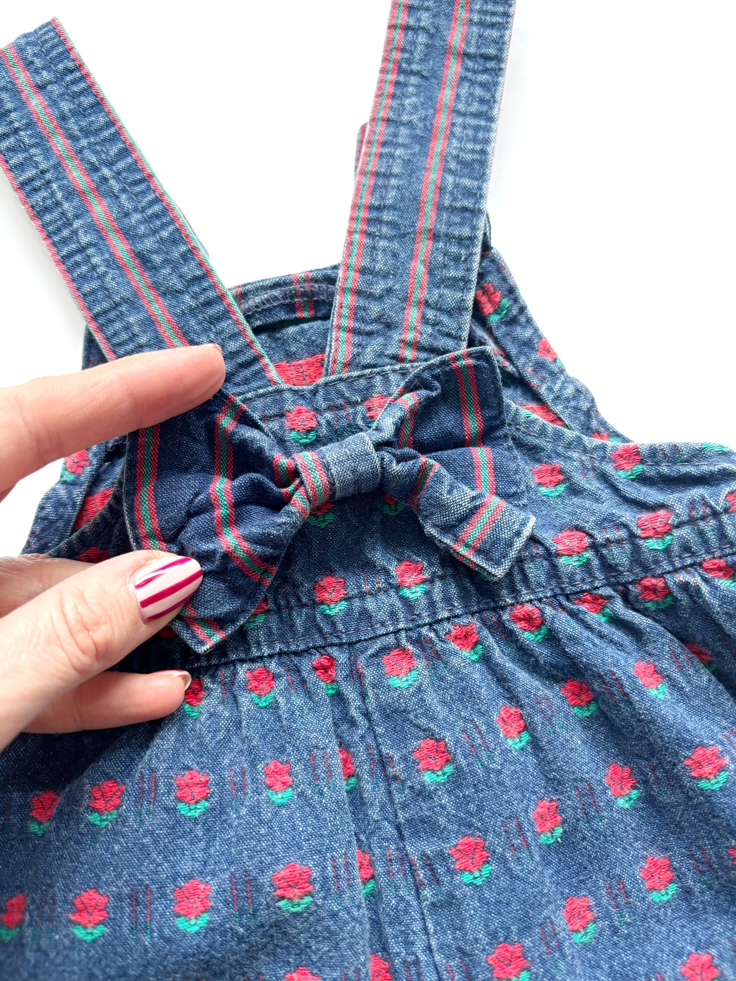 Vintage Blue & Red Oshkosh Dungarees Age 6-9 Months.