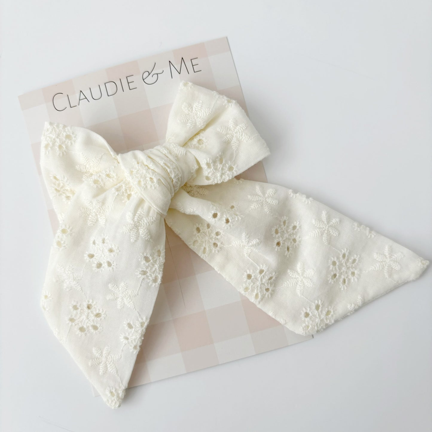 Oversized Cream Broderie Lace Bow image 0