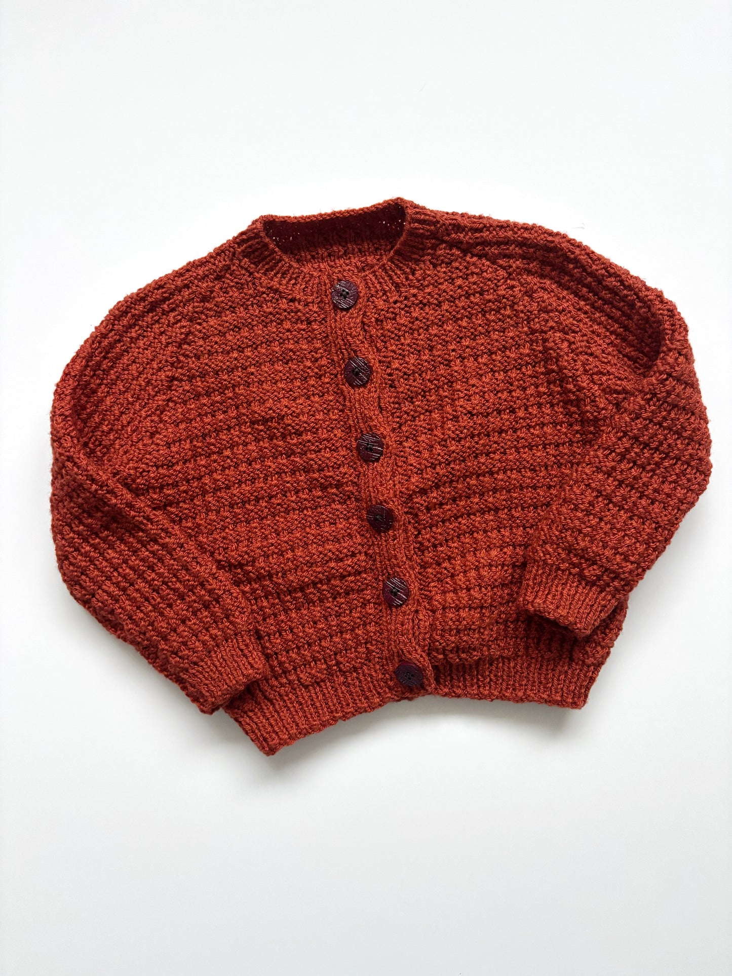 Handknit Dark Orange Cardigan Age 1-2 Years