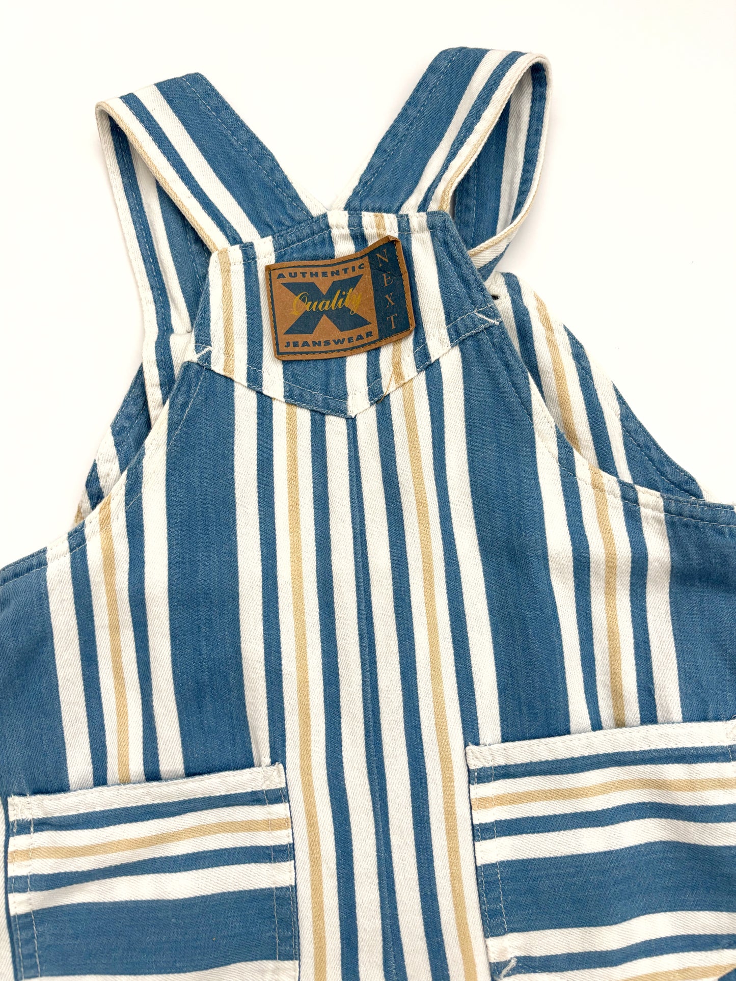 Vintage Blue & Yellow Stripe Dungarees Age 12-18 Months