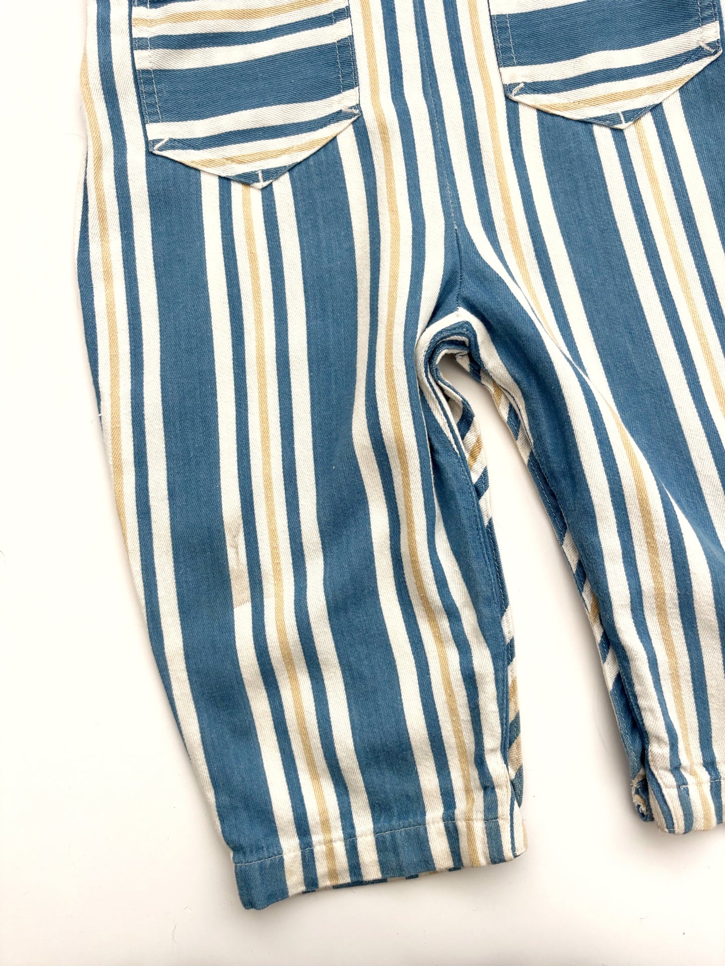 Vintage Blue & Yellow Stripe Dungarees Age 12-18 Months