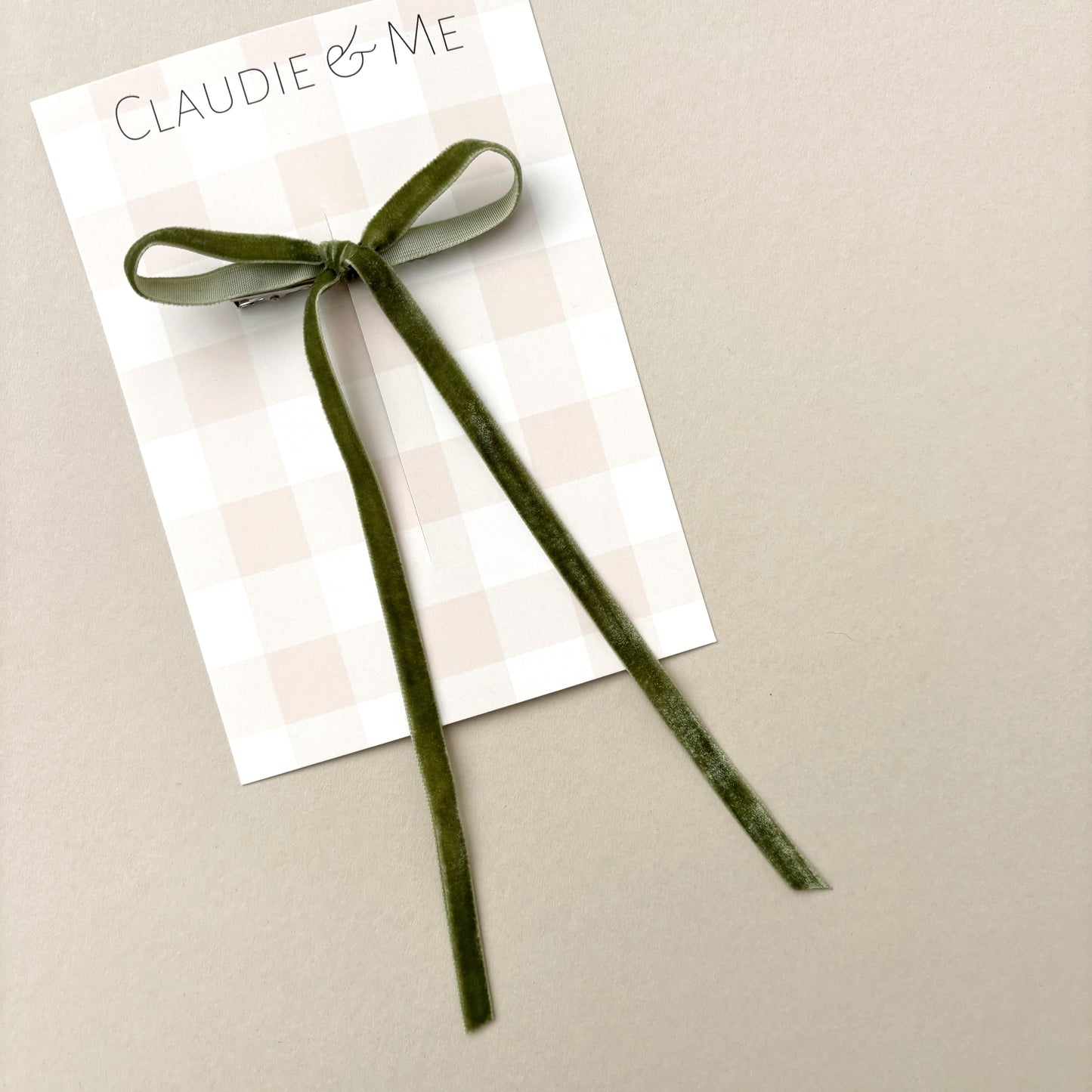 Olive Green Long Tail Velvet Hair Bow