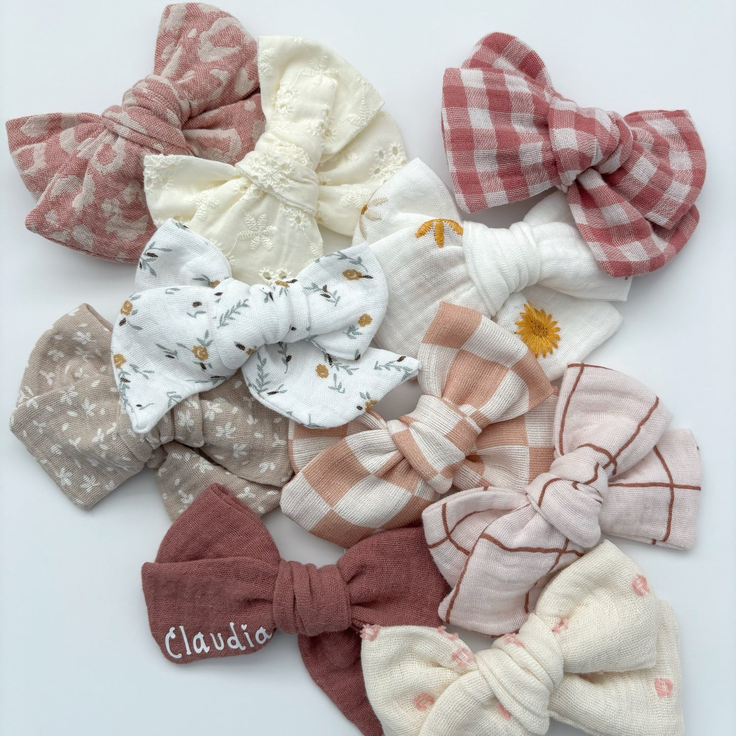 White Blue Floral Hair Bow image 2