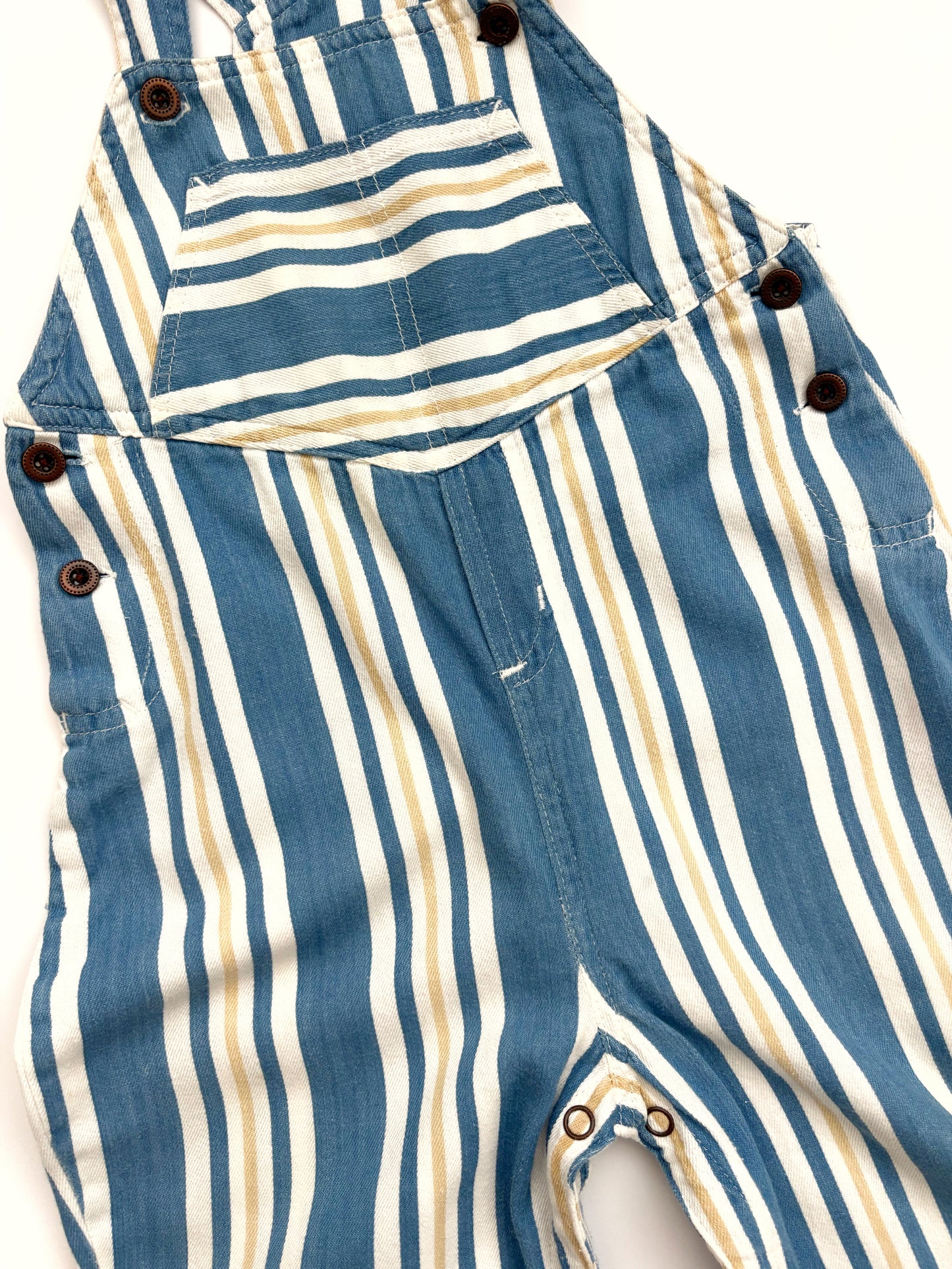 Vintage Blue & Yellow Stripe Dungarees Age 12-18 Months