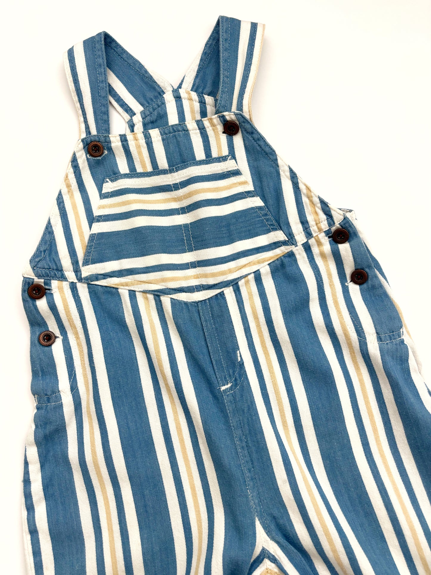 Vintage Blue & Yellow Stripe Dungarees Age 12-18 Months