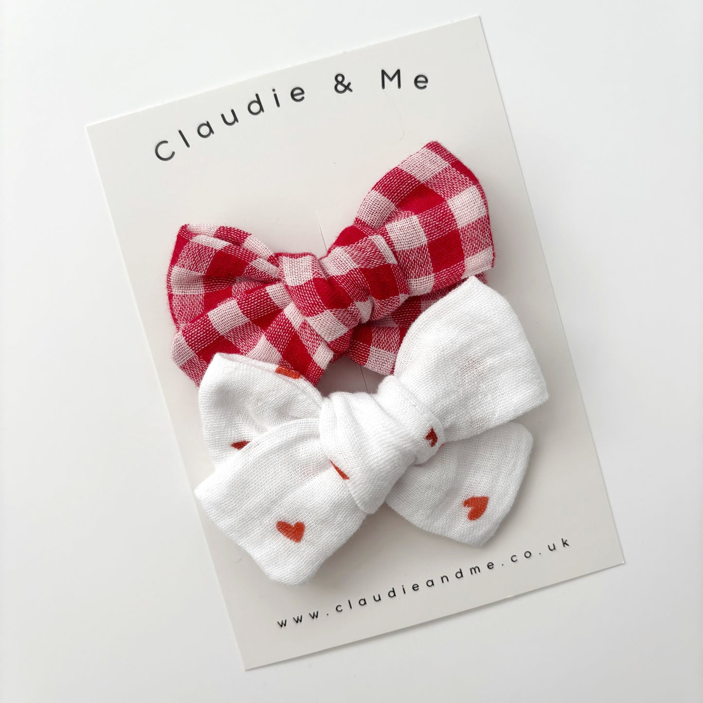 Red Gingham & Heart Bow Set