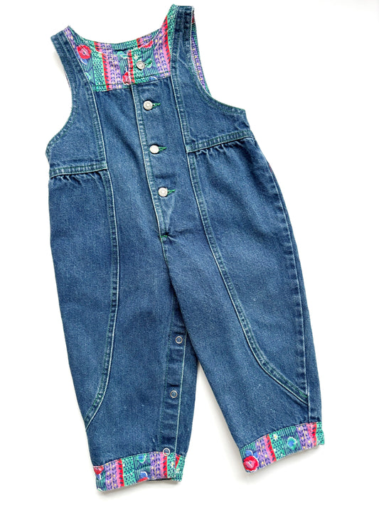 Vintage Denim Turn Up Dungarees Age 18 Months