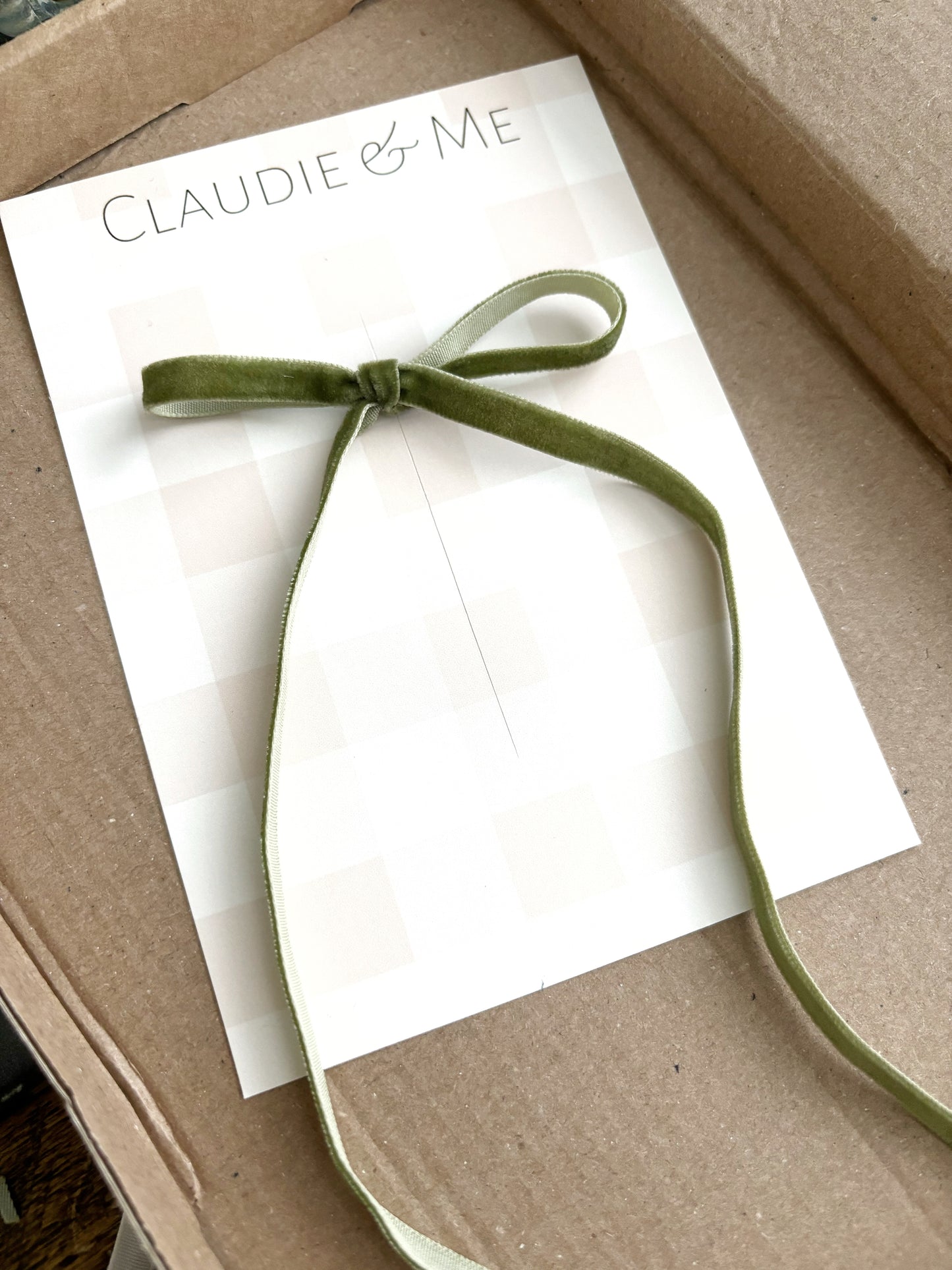 Olive Green Long Tail Velvet Hair Bow