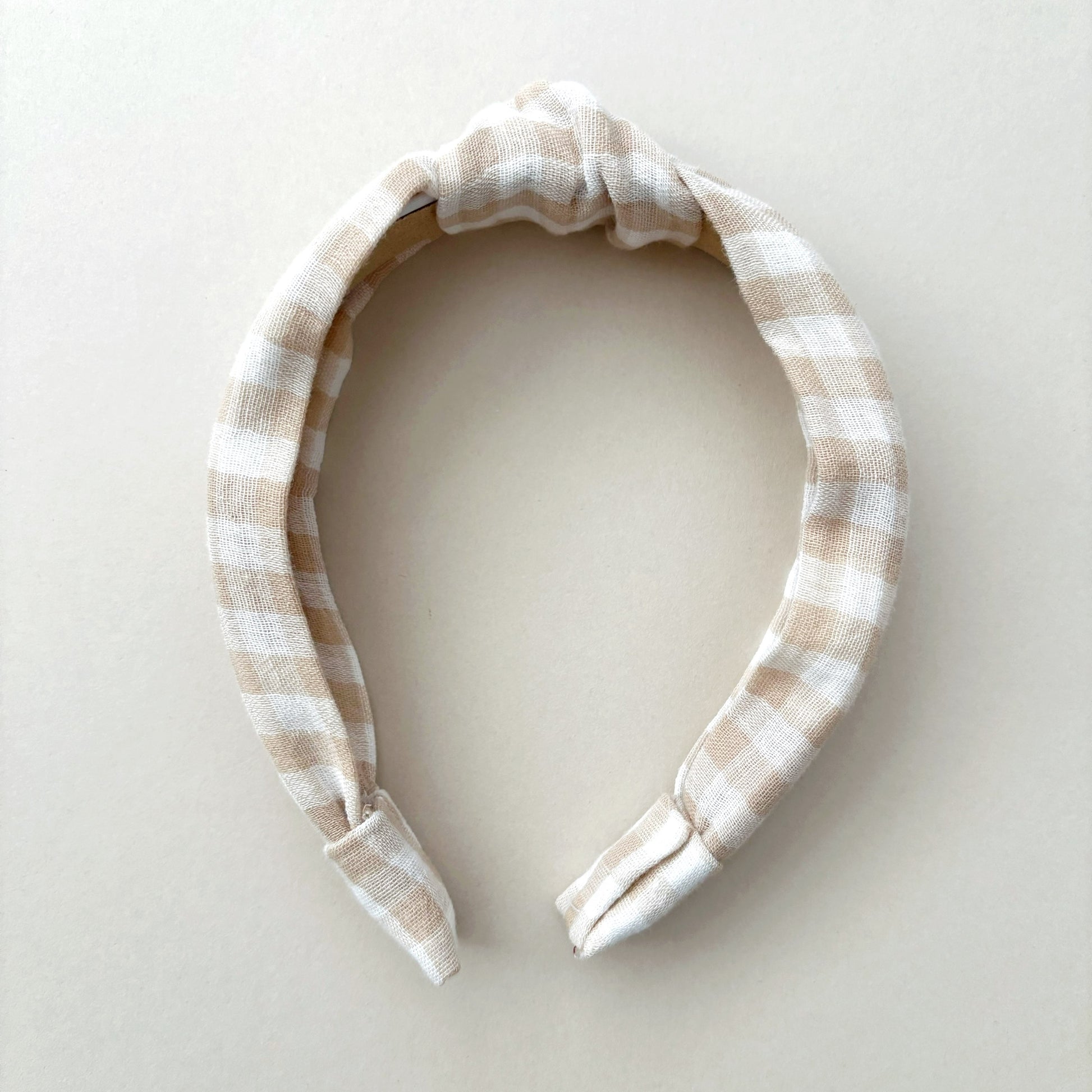 Beige Gingham Knot Headband image 1