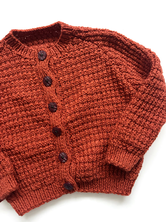 Handknit Dark Orange Cardigan Age 1-2 Years