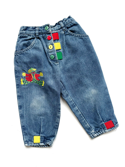 Vintage Clown Print Jeans Age 18-24 Months