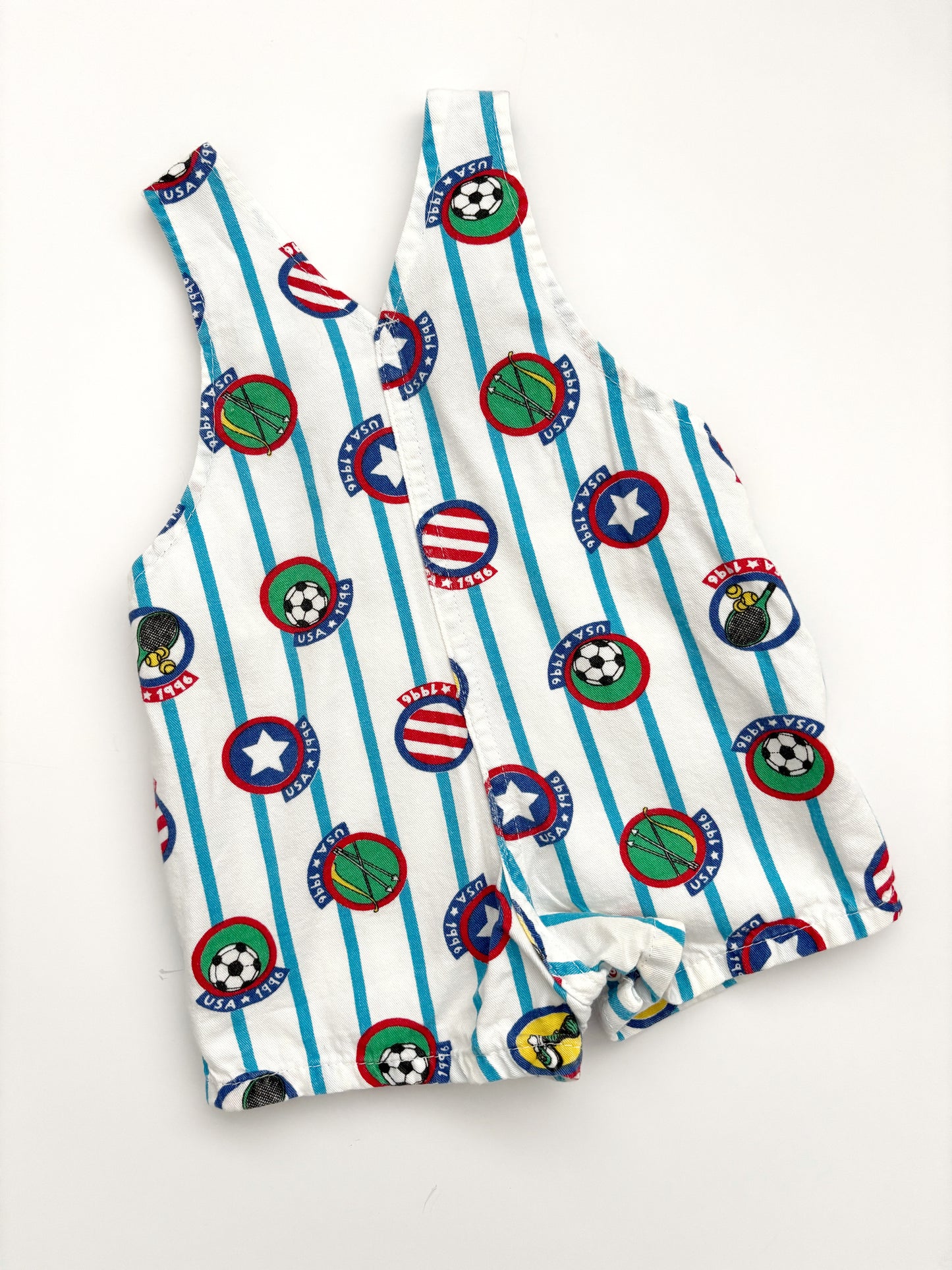 Vintage Liberty USA Sports Print Shortall Dungarees Age 12 Months