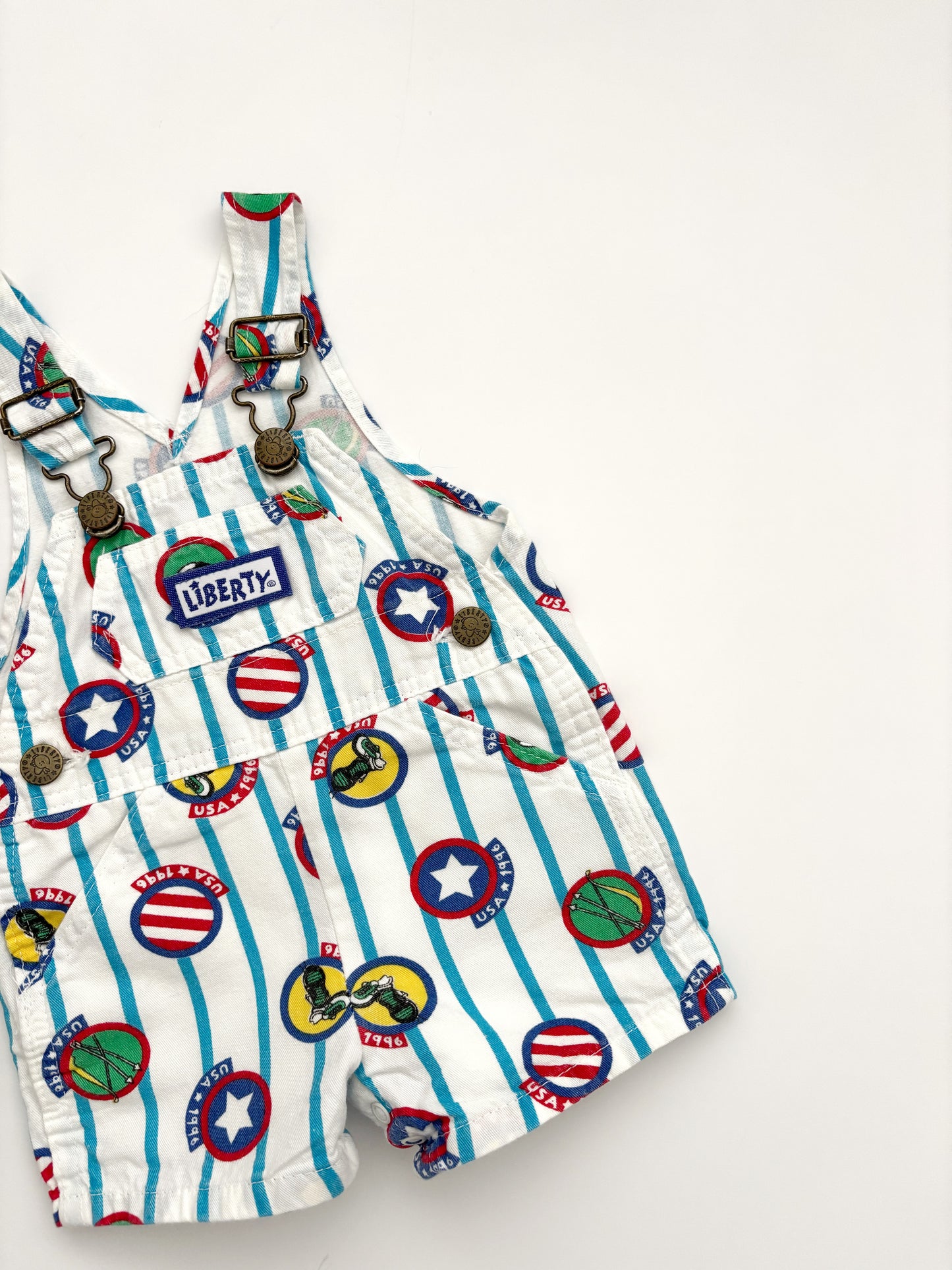 Vintage Liberty USA Sports Print Shortall Dungarees Age 12 Months