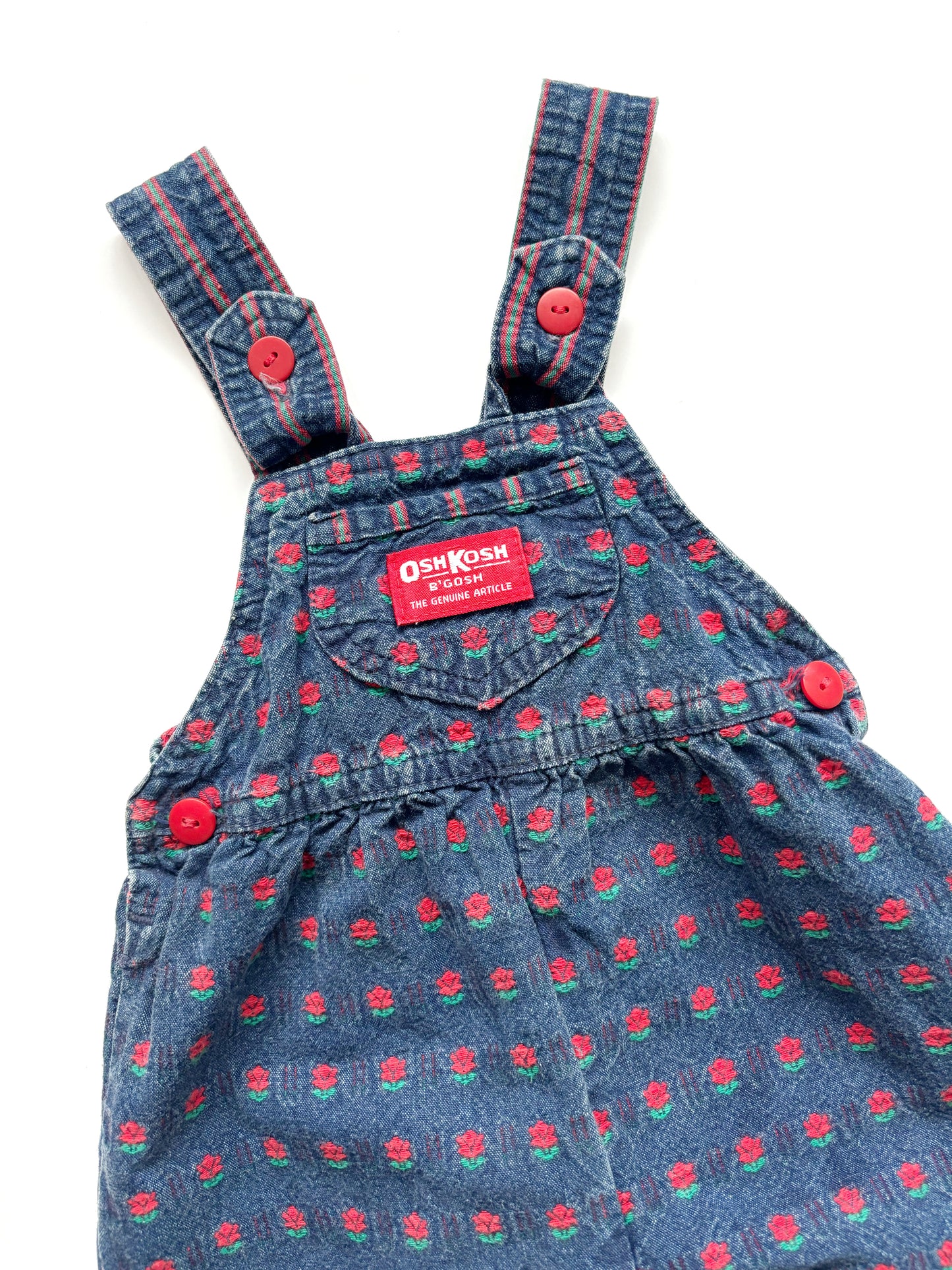 Vintage Blue & Red Oshkosh Dungarees Age 6-9 Months.