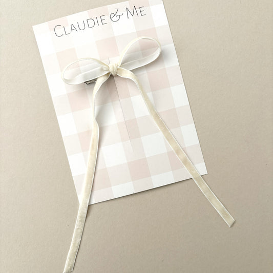 Ivory Velvet Long Tail Hair Bow image 0