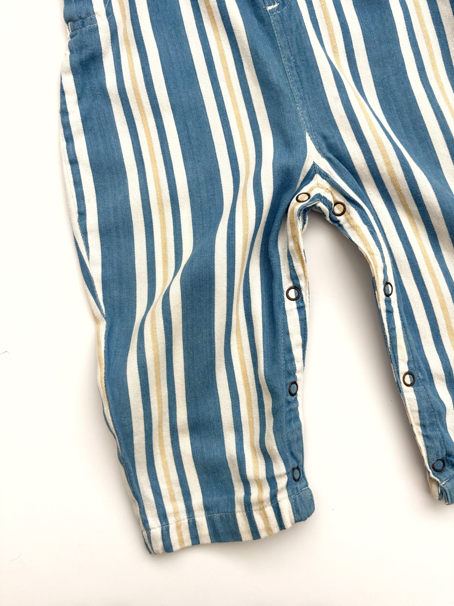 Vintage Blue & Yellow Stripe Dungarees Age 12-18 Months