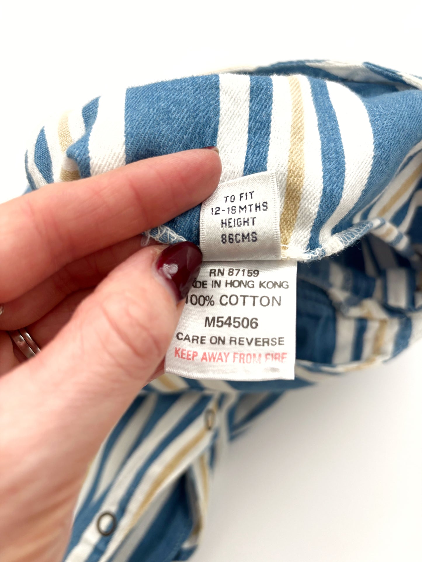 Vintage Blue & Yellow Stripe Dungarees Age 12-18 Months