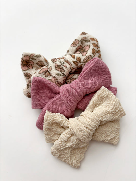 Pink Floral Set of 3 Bows