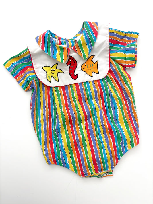 Vintage Sealife Striped Romper Suit Age 3-6 Months