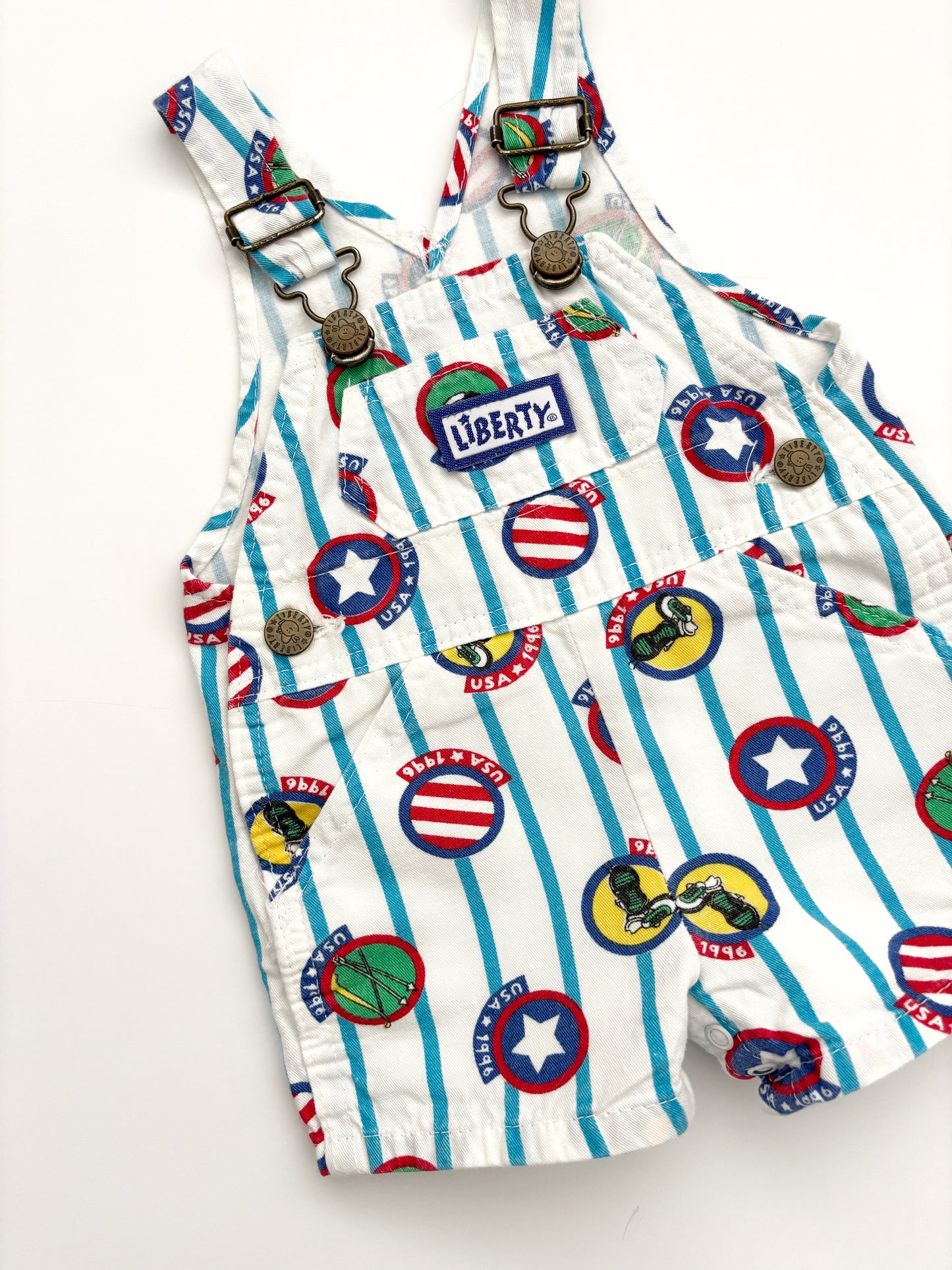 Vintage Liberty USA Sports Print Shortall Dungarees Age 12 Months
