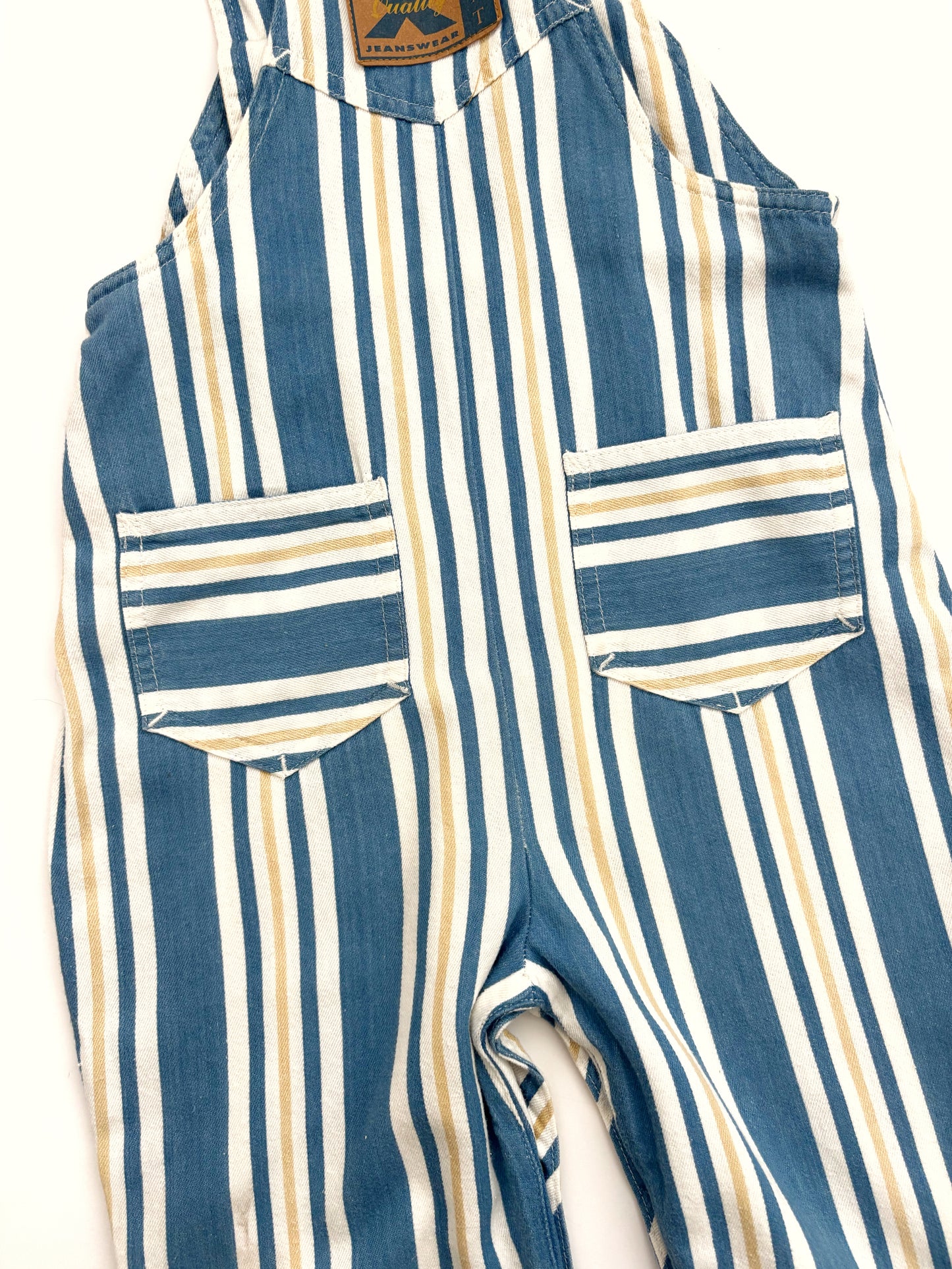Vintage Blue & Yellow Stripe Dungarees Age 12-18 Months