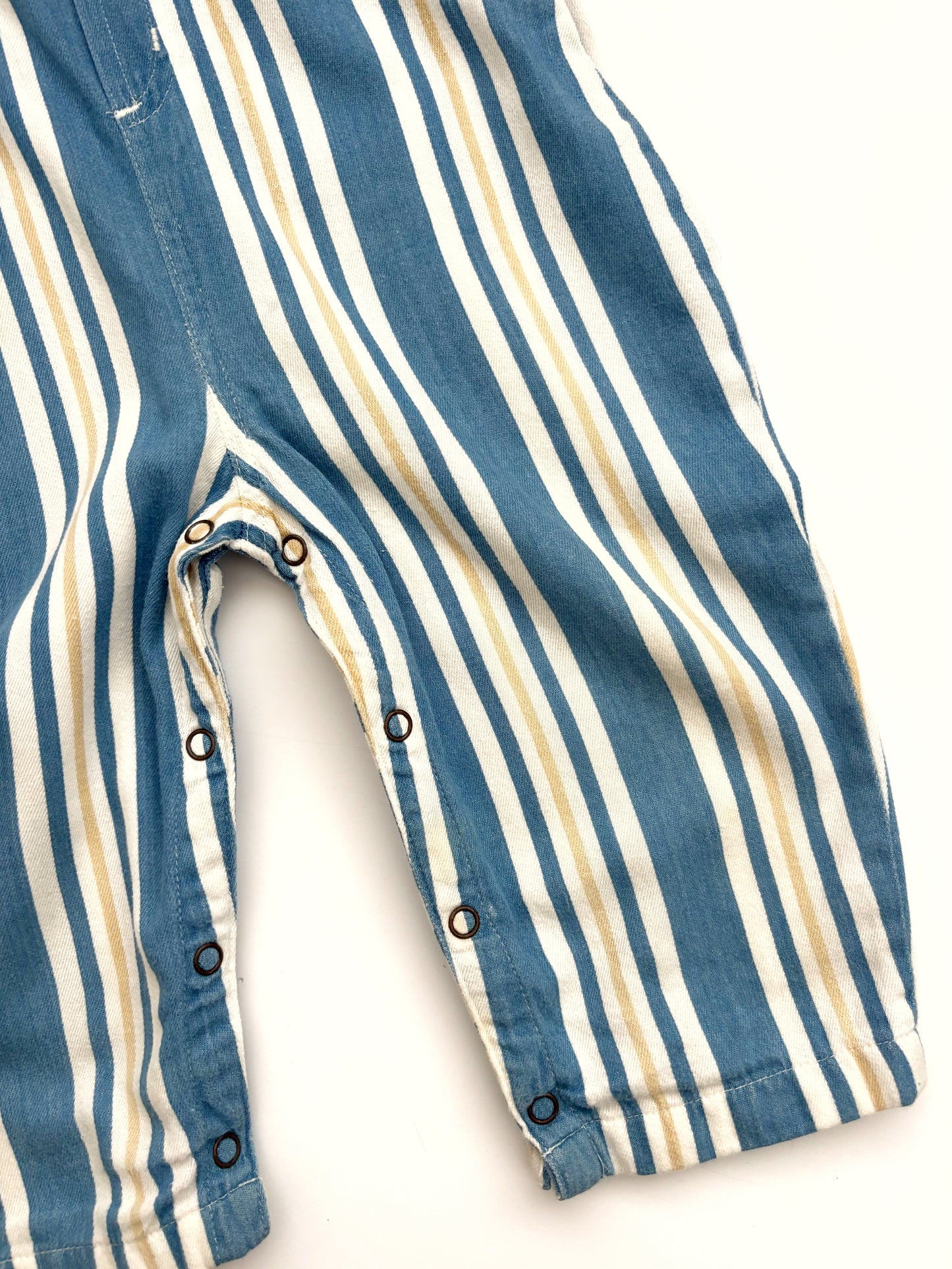Vintage Blue & Yellow Stripe Dungarees Age 12-18 Months