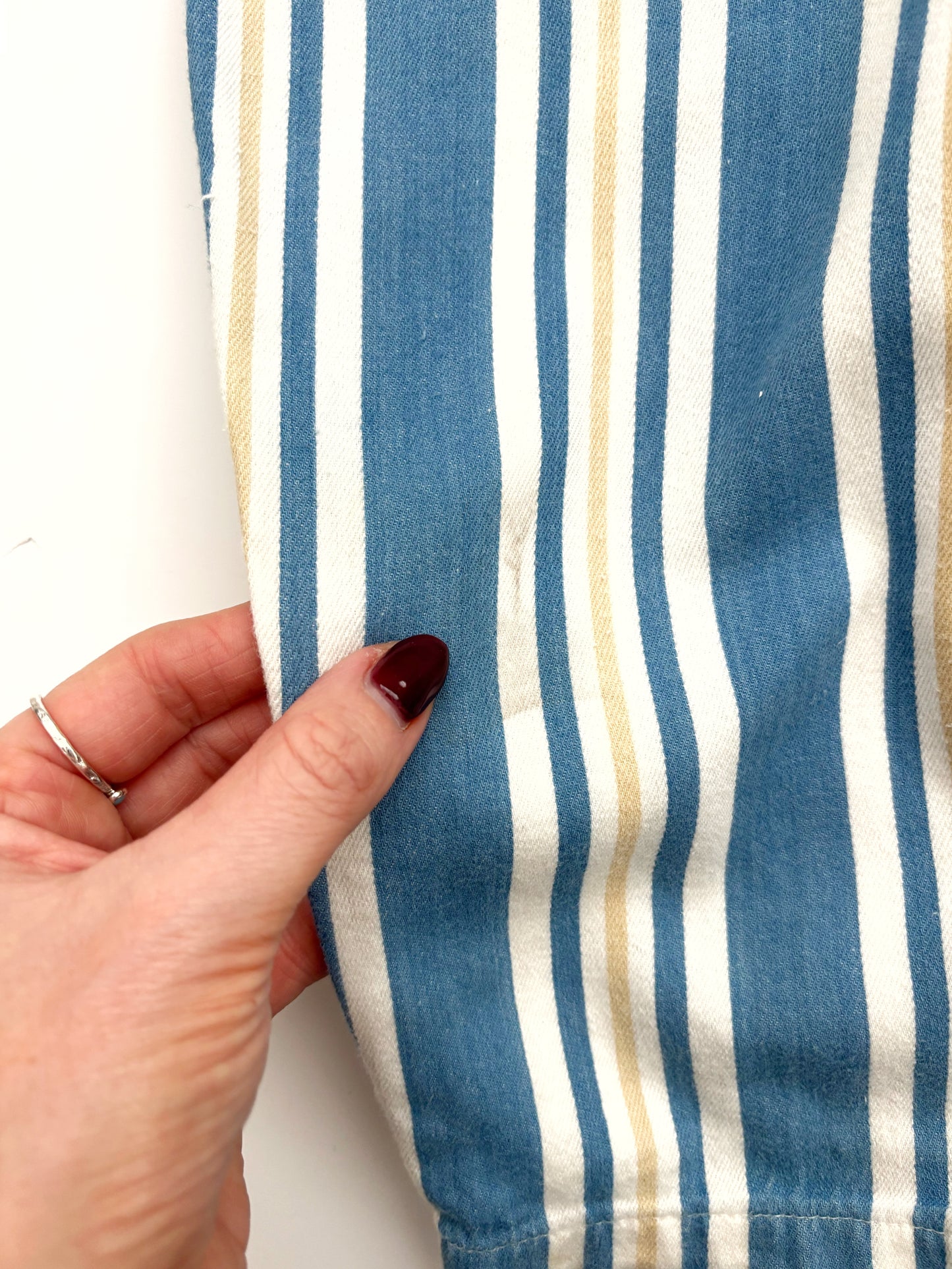 Vintage Blue & Yellow Stripe Dungarees Age 12-18 Months