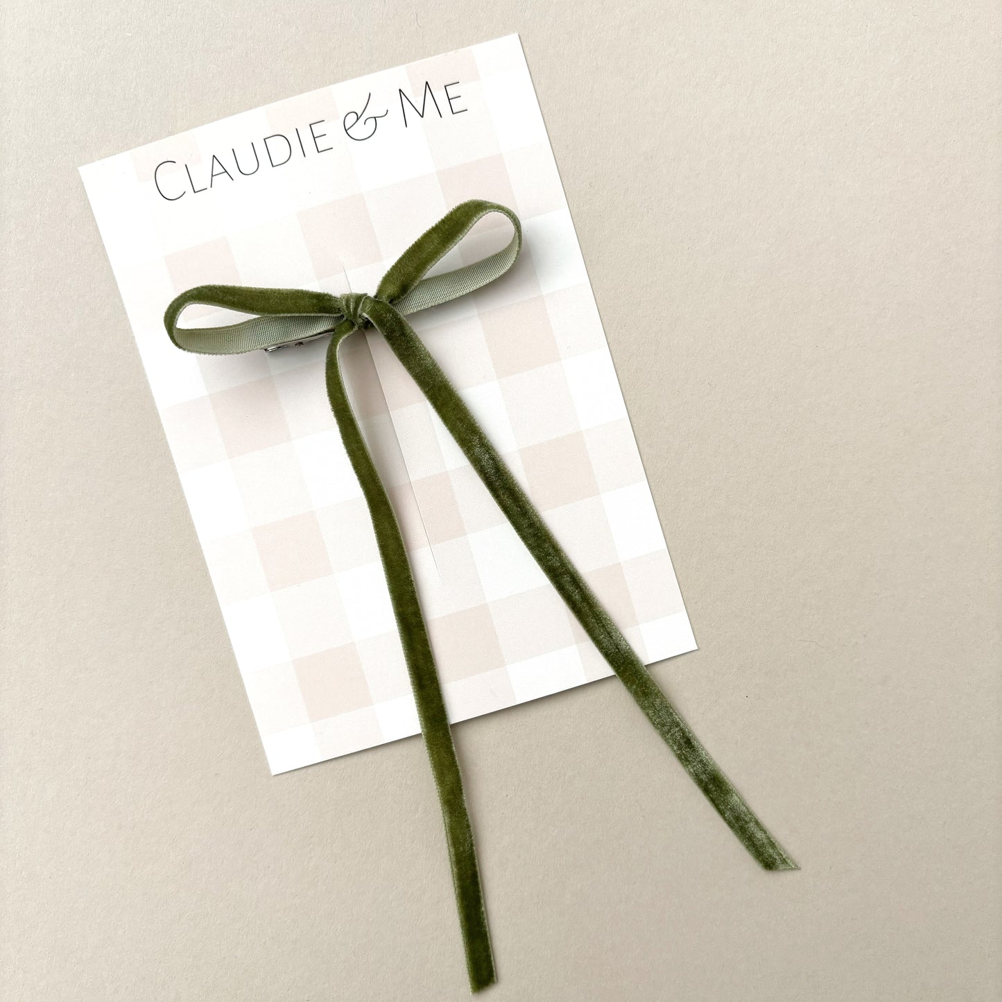 Olive Green Long Tail Velvet Hair Bow