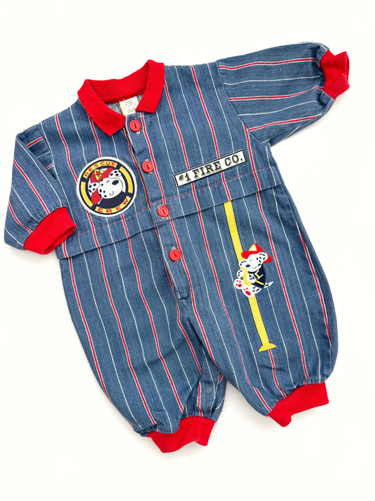 Vintage Fire Pup Stripe Romper Age 3-6 Months