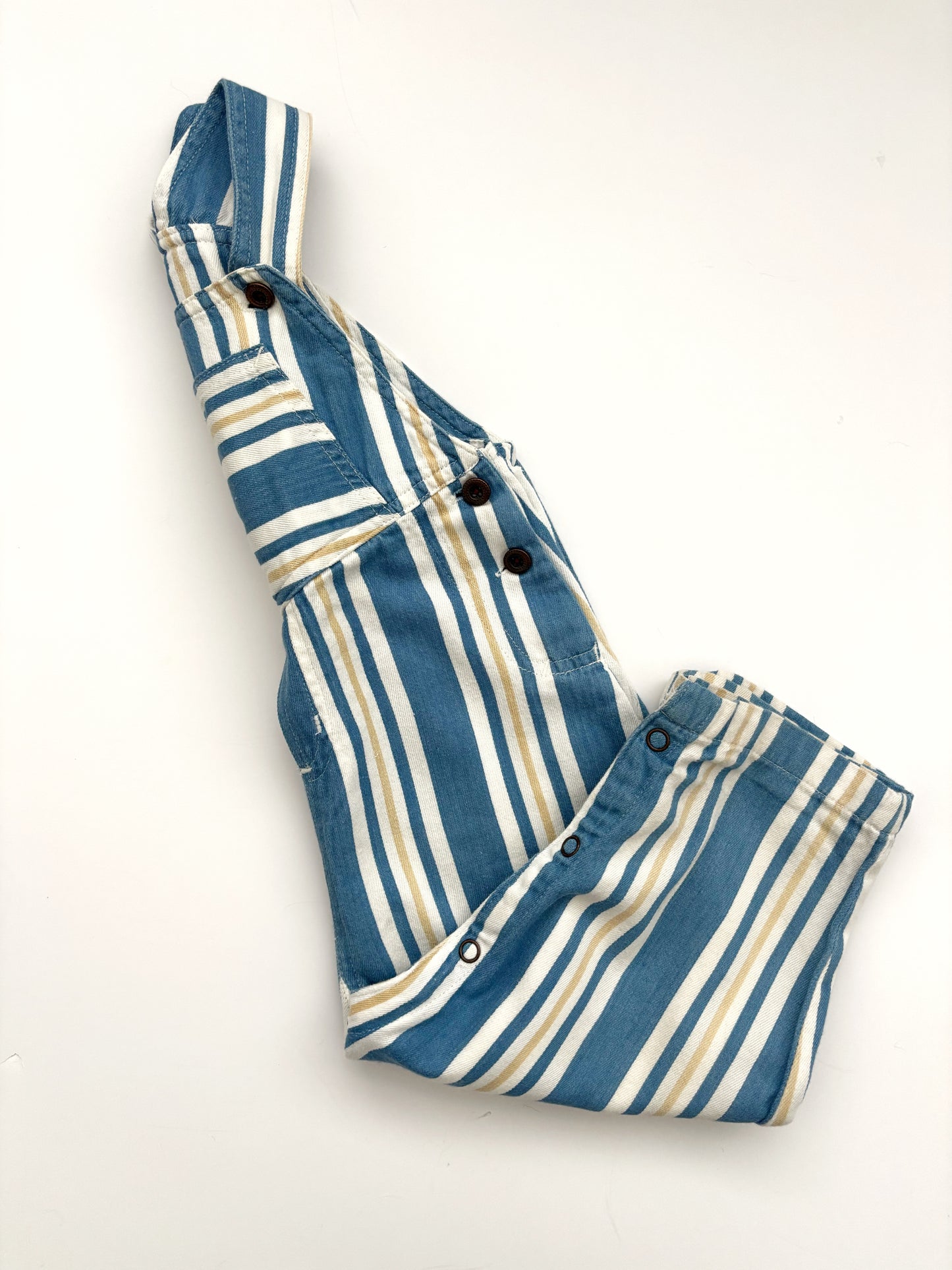 Vintage Blue & Yellow Stripe Dungarees Age 12-18 Months