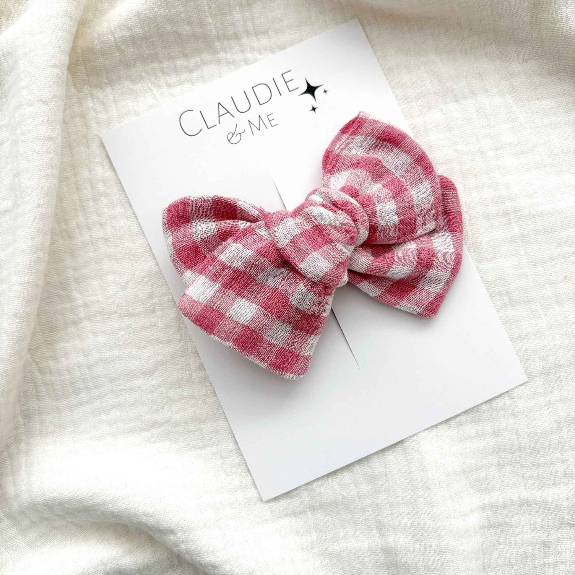 Pink Gingham Hair Bow image 1