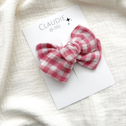 Pink Gingham Hair Bow image 1