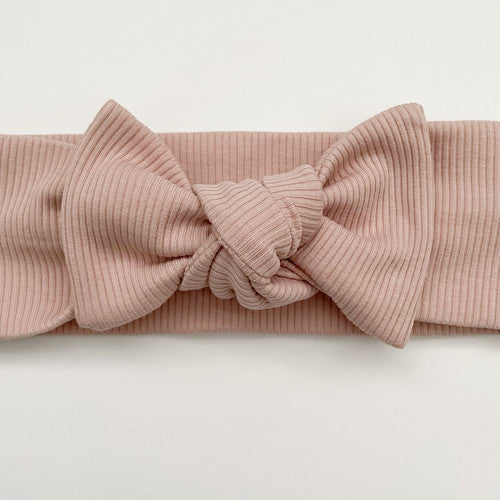 Light Pink Ribbed Topknot Bow Headband